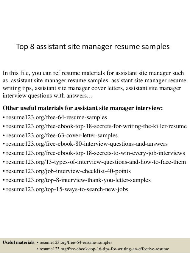 top 8 assistant site manager resume samples site manager resume
