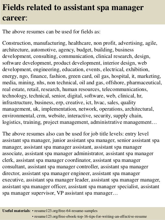 top 8 assistant spa manager resume samples spa manager resumes