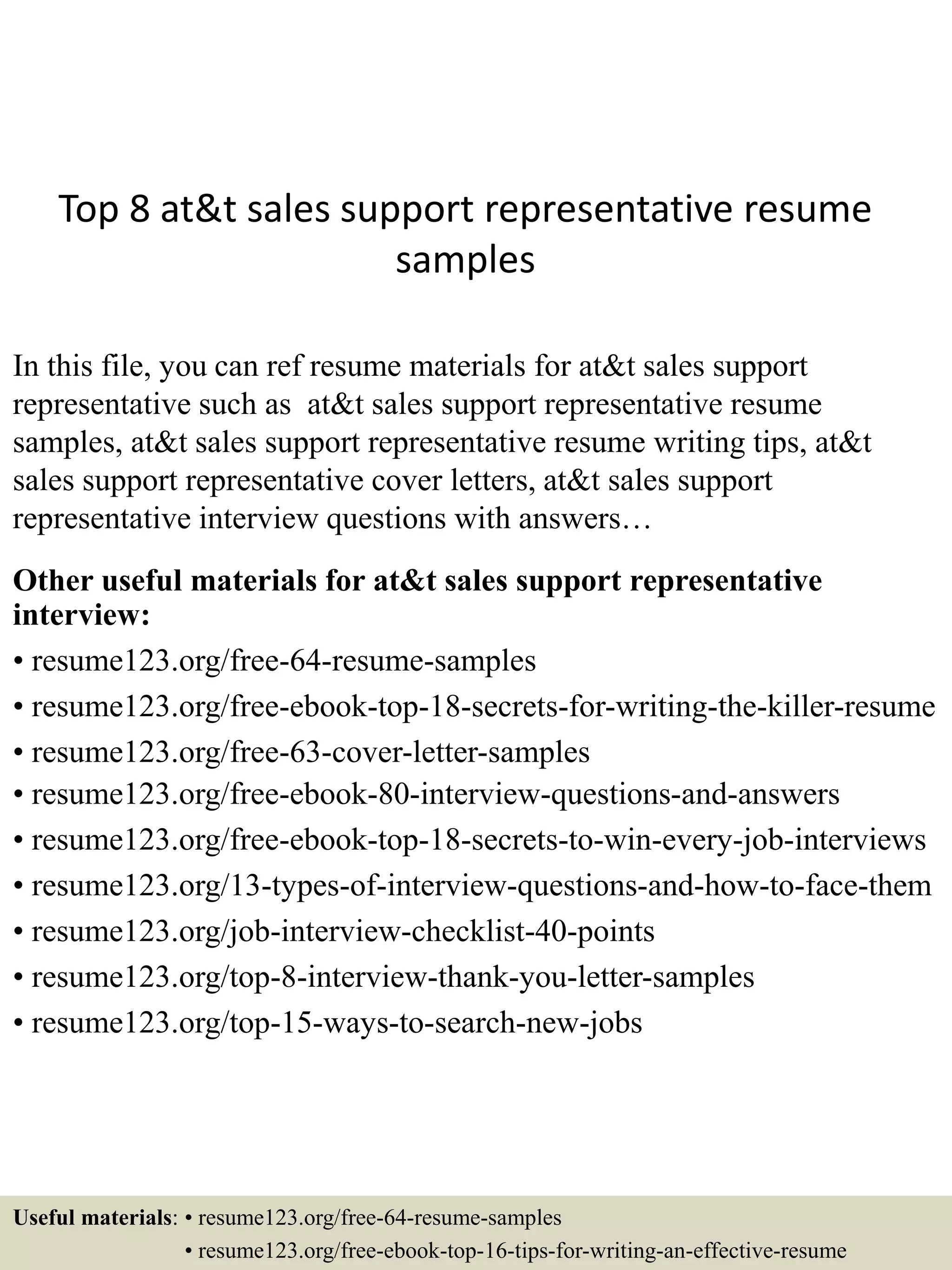 Top 8 at&t sales support representative resume samples | PDF
