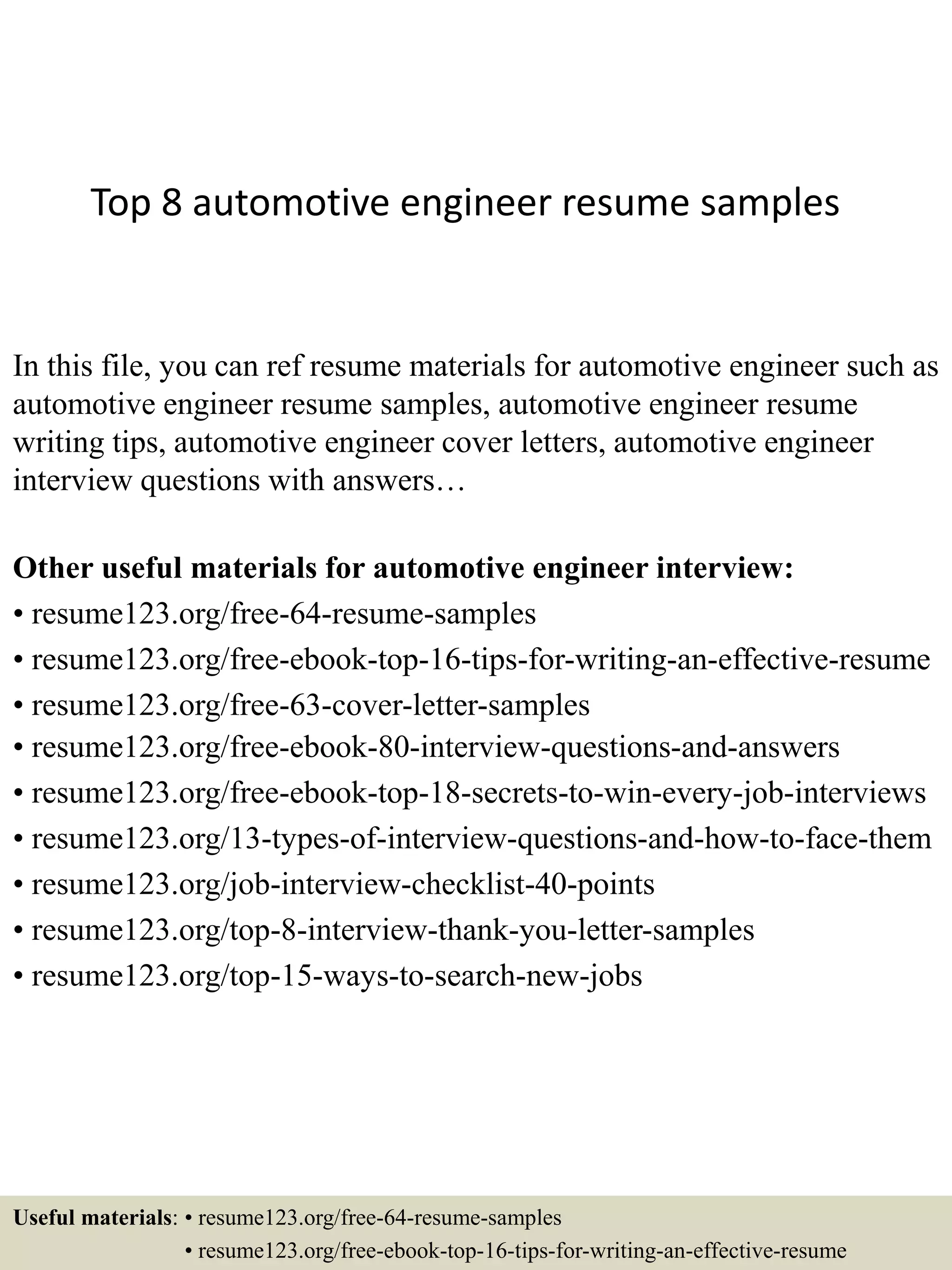 Top 8 automotive engineer resume samples PDF