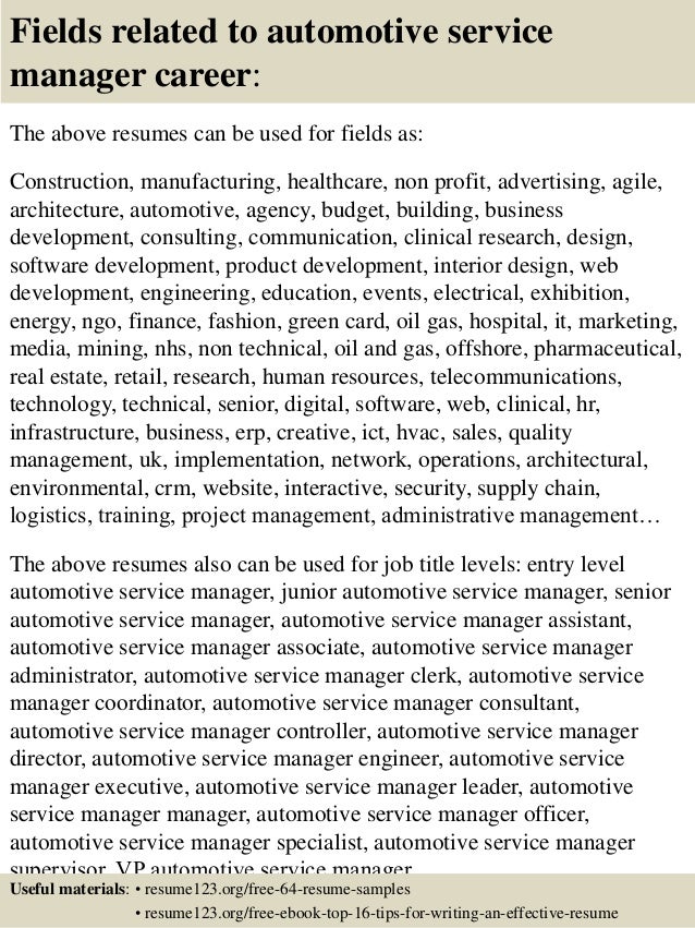 top 8 automotive service manager resume samples