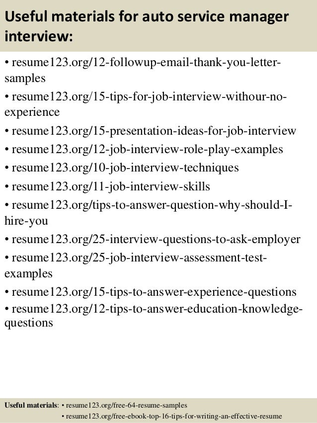 auto service manager resumes