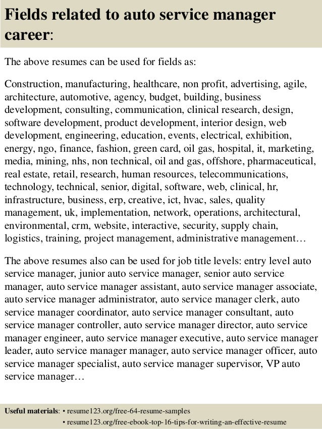 top 8 auto service manager resume samples