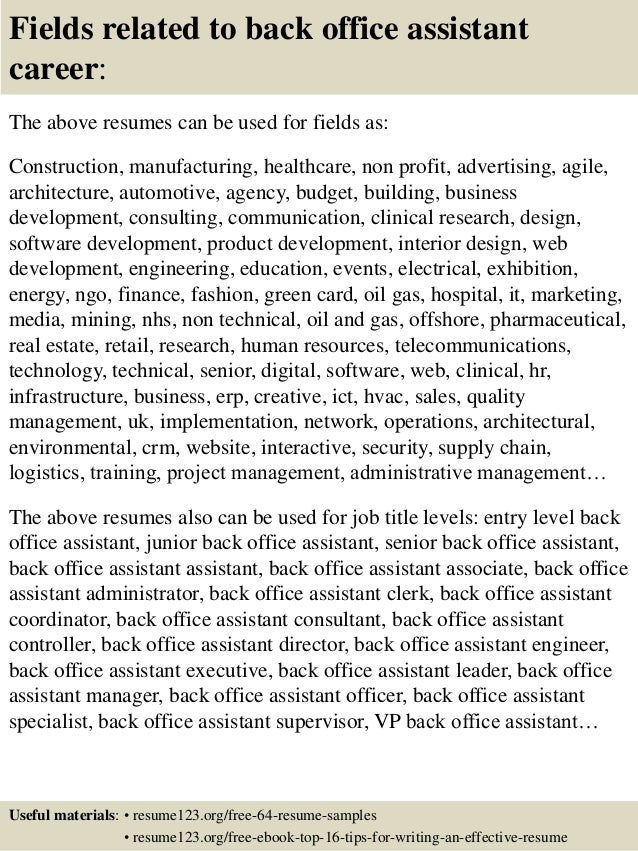 Back office operations resume samples