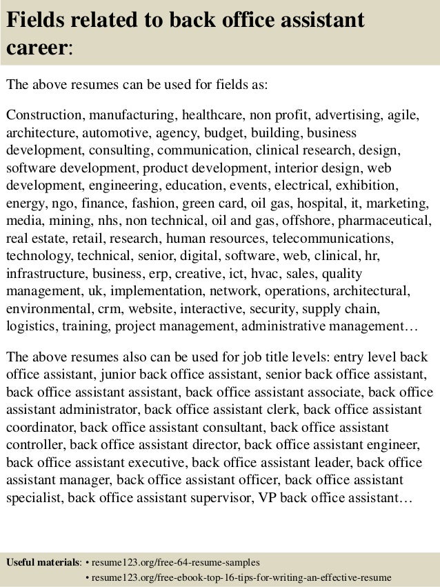sample resume for back office executive