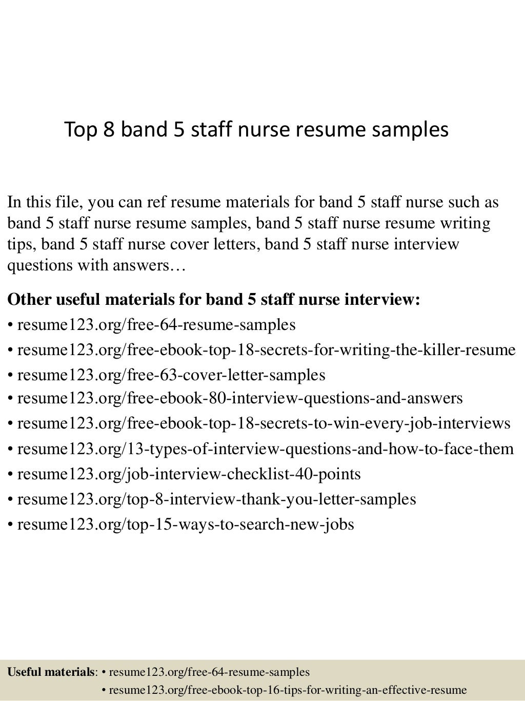 Top 8 band 5 staff nurse resume samples