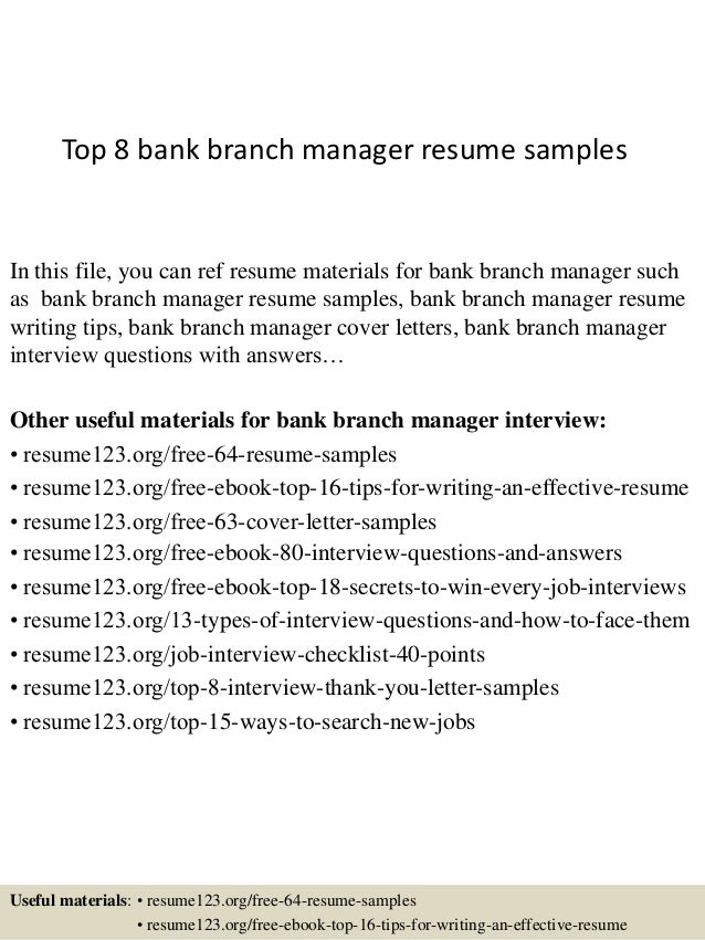 Bank branch manager resume template