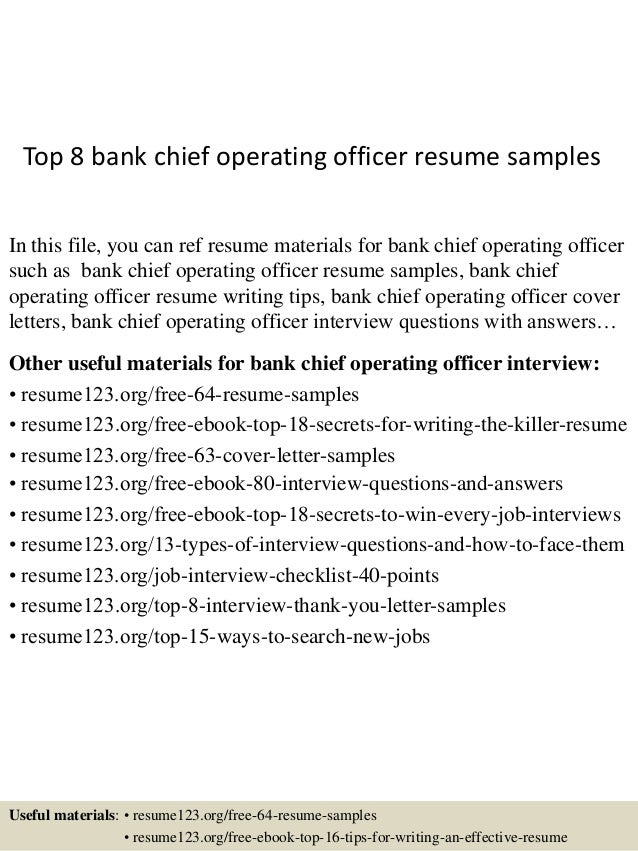 top 8 bank chief operating officer resume samples chief operating officer resumes