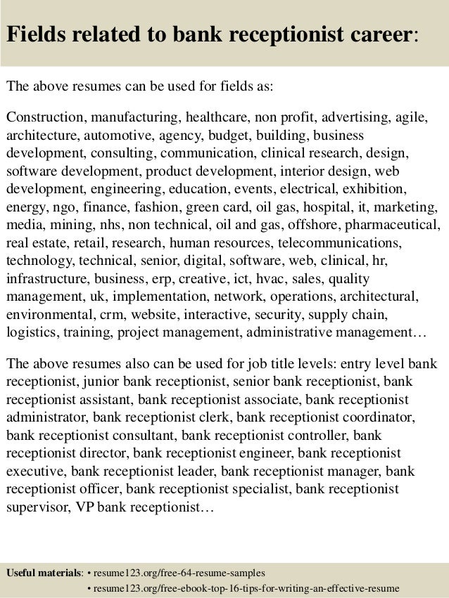 Top 8 Bank Receptionist Resume Samples