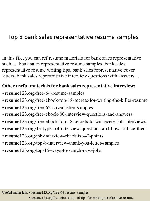 top 8 bank sales representative resume samples resume sample sales