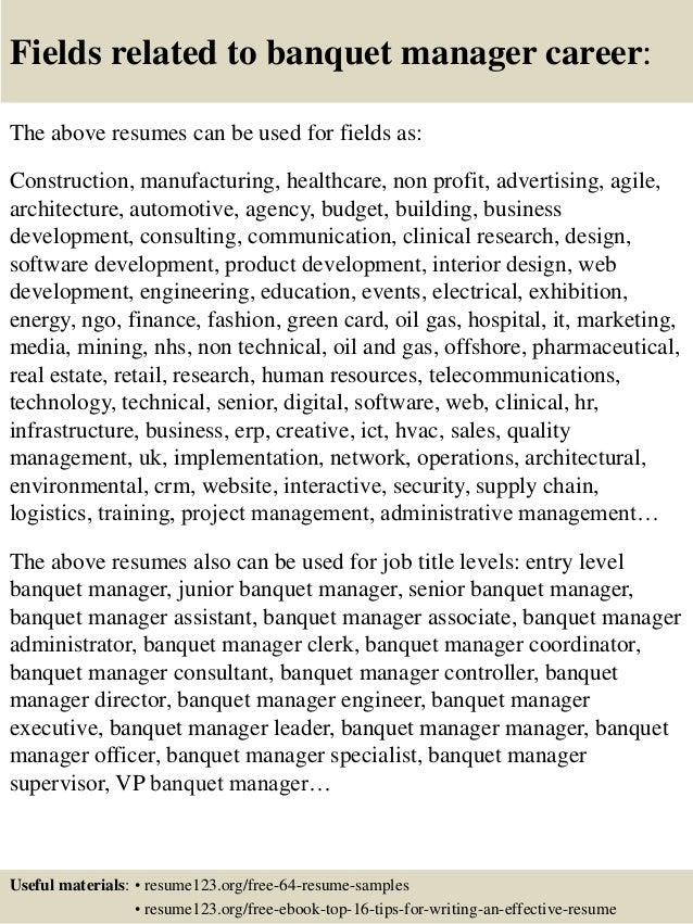 sample banquet manager resume