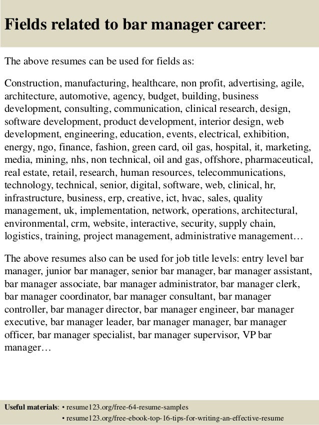 bar manager resume examples