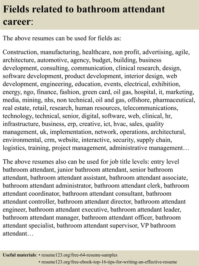 Top 8 bathroom attendant resume samples | PPTX