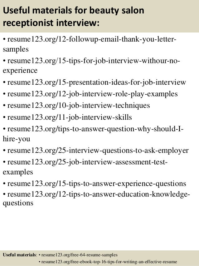 salon receptionist resume sample