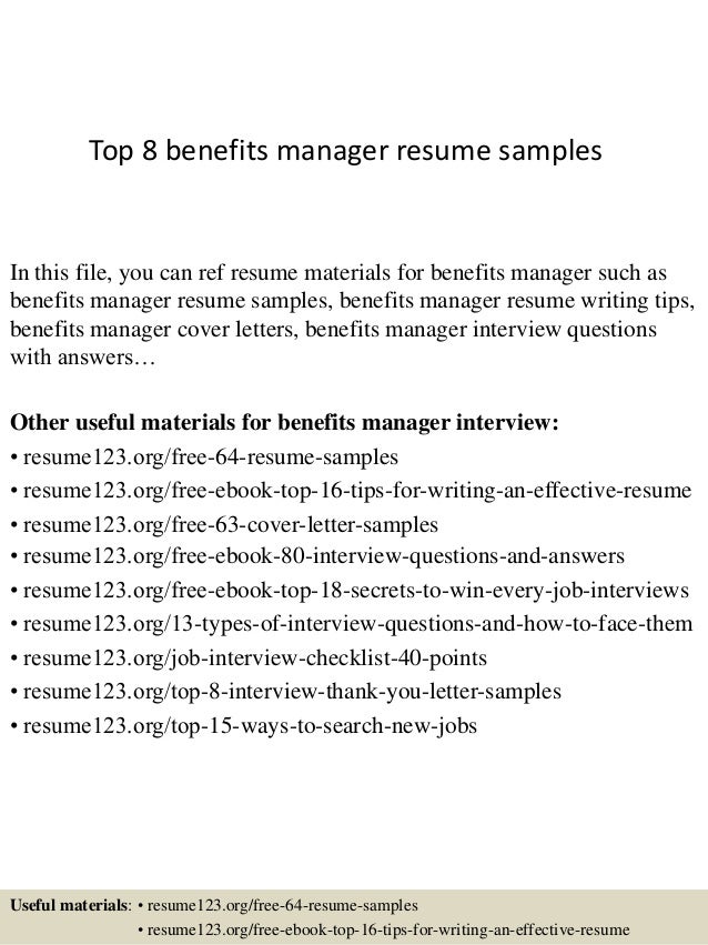 benefits manager resumes