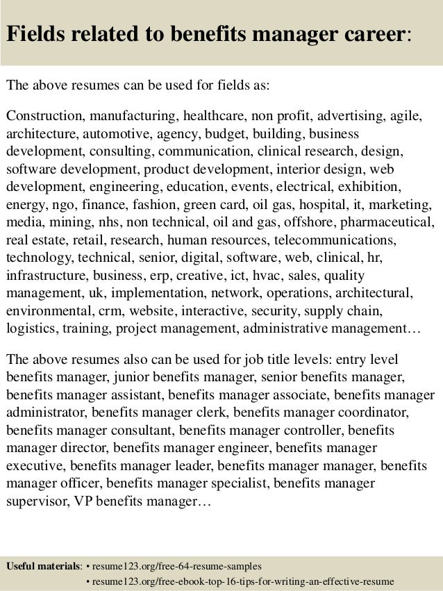 benefits manager resumes