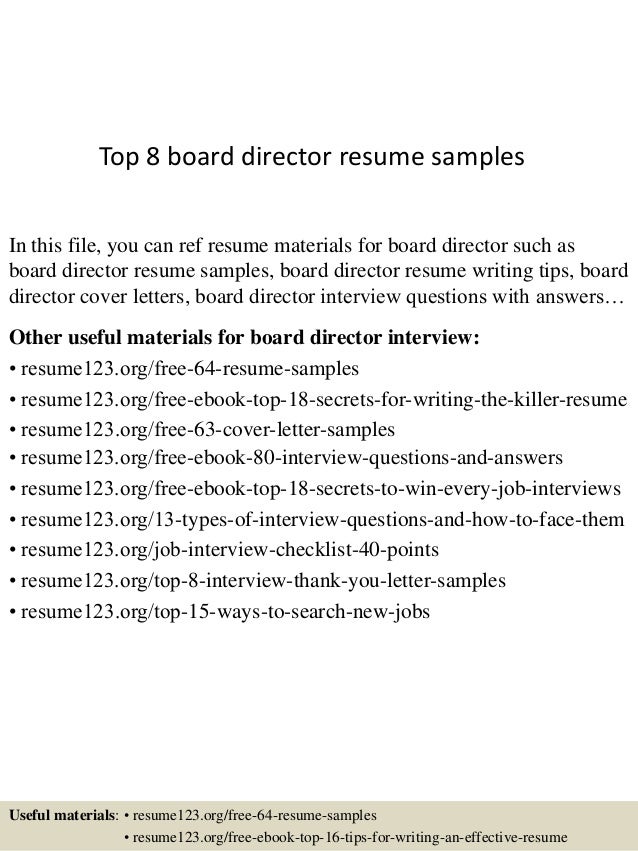 Top 8 Board Director Resume Samples