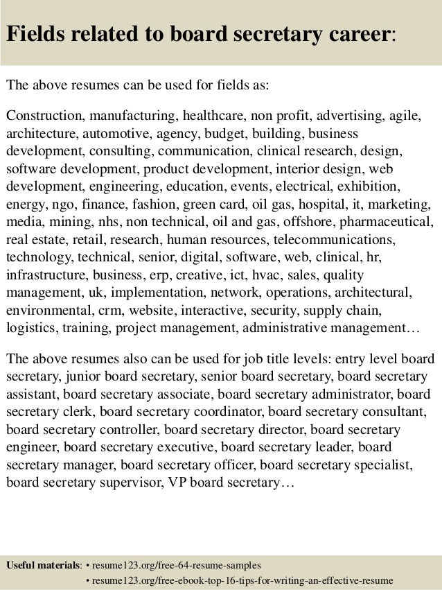 Top 8 board secretary resume samples board secretary resume