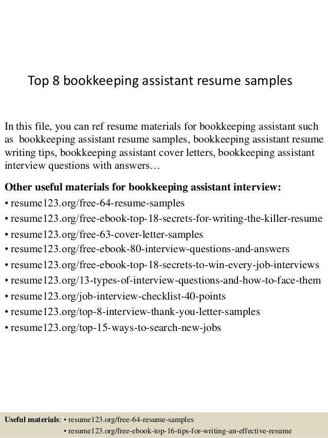 bookkeeper sample resumes
