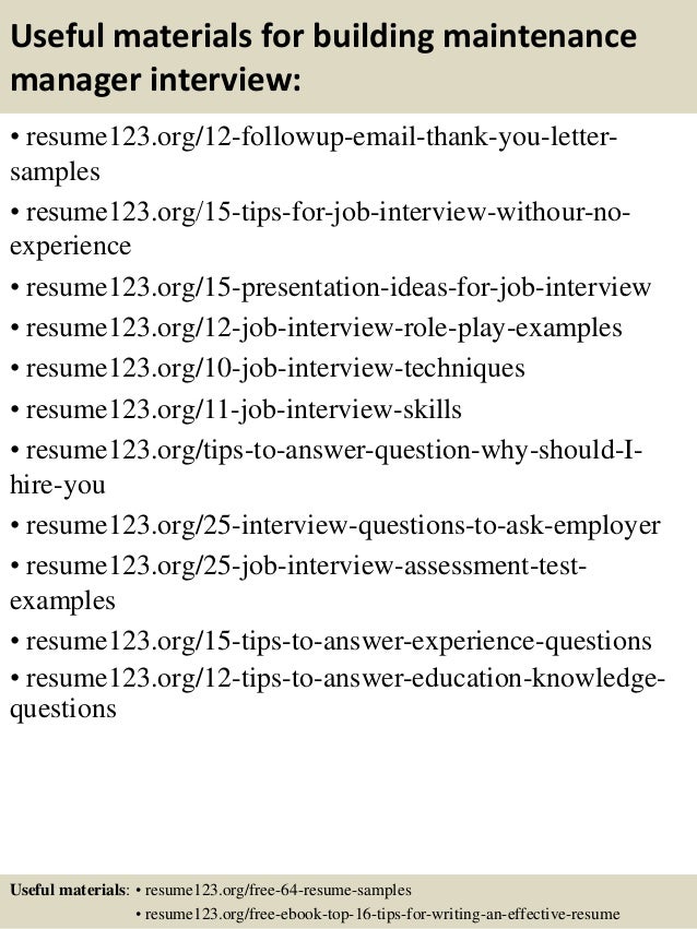 building maintenance resume sample