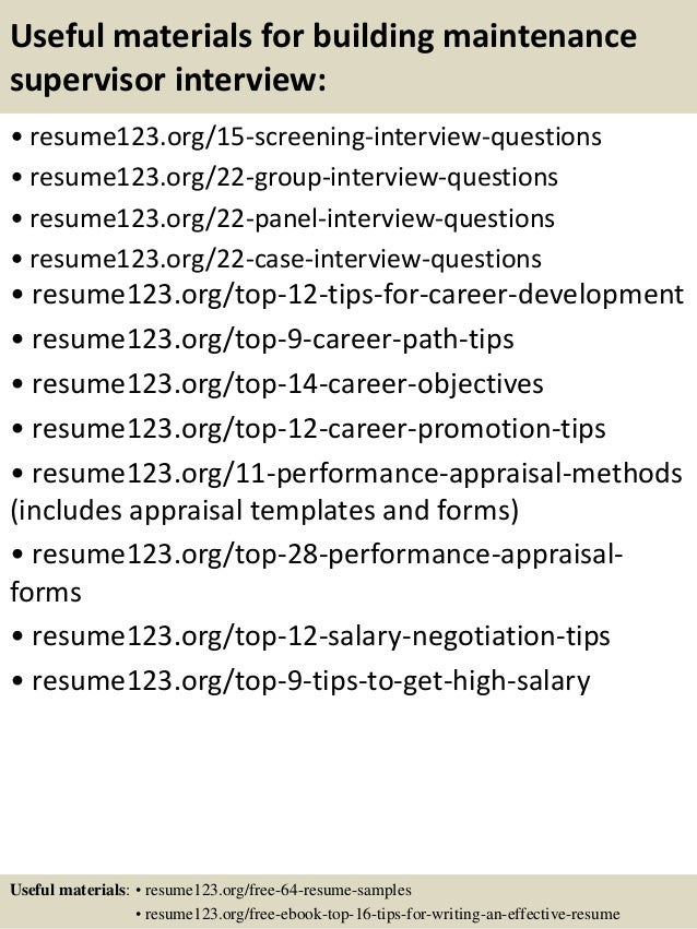 Building maintenance supervisor resume samples