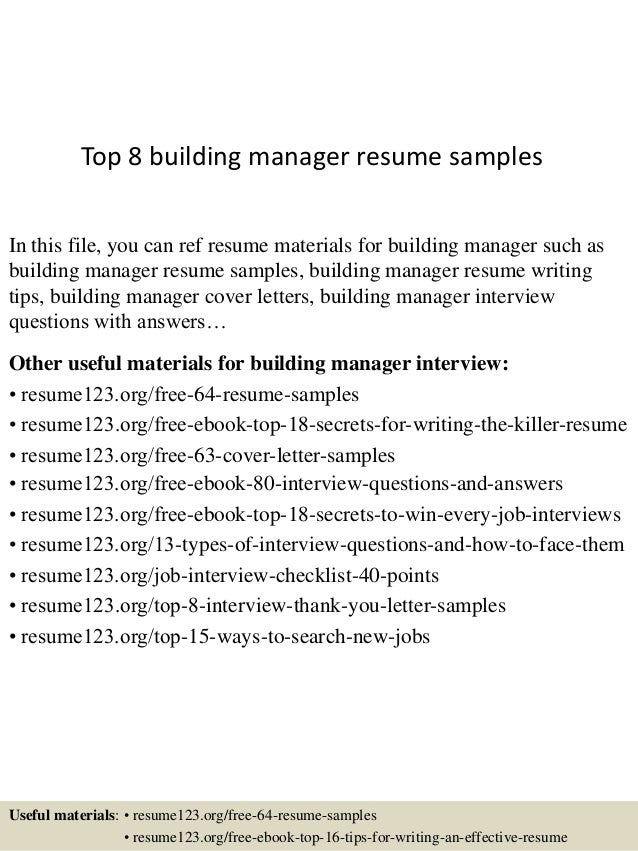 top 8 building manager resume samples tips on building a resumes
