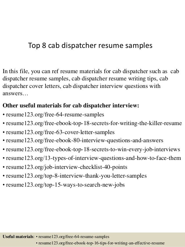 top 8 cab dispatcher resume samples dispatcher resume examples