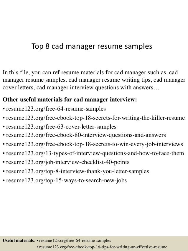 top 8 cad manager resume samples cad resume