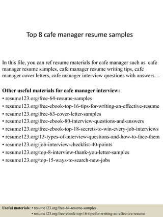 cafe manager resumes