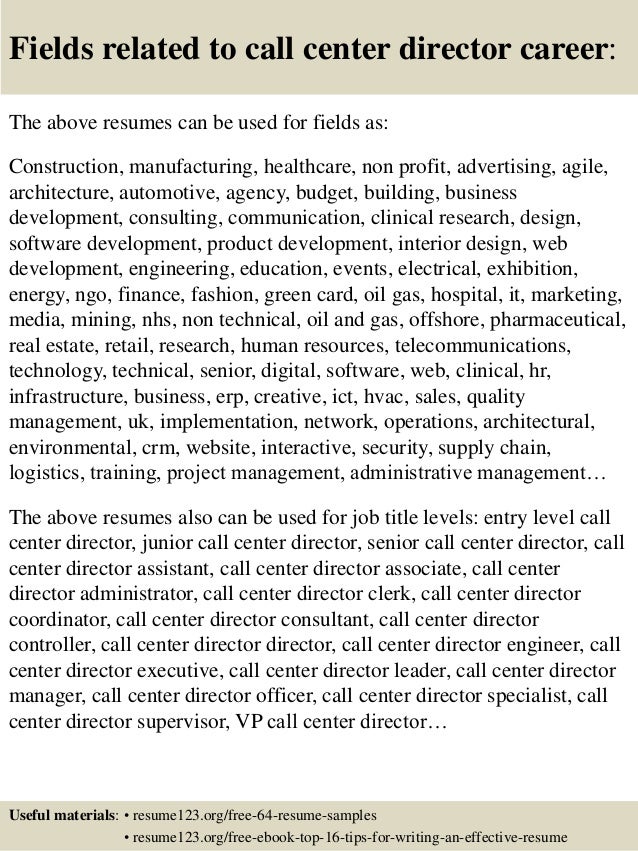 Call center director sample resume