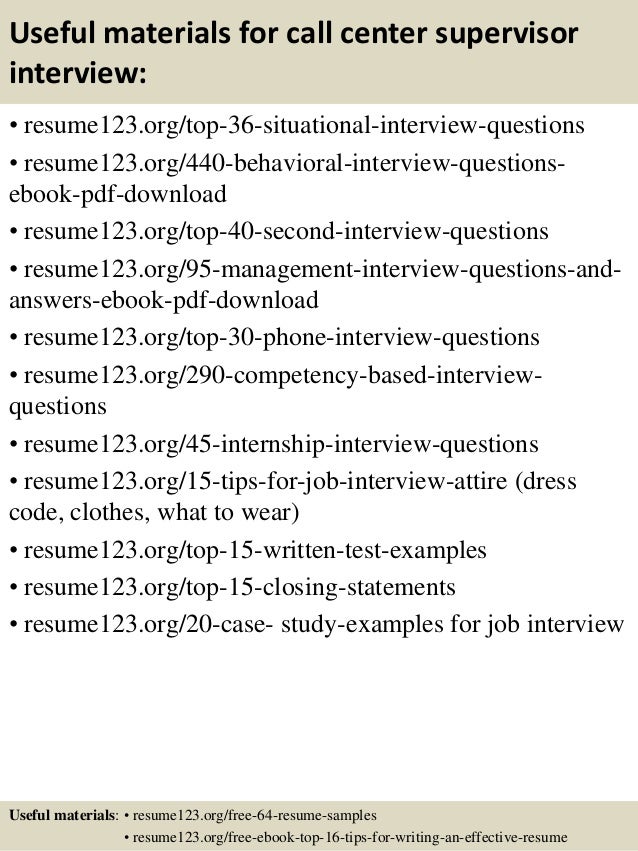 Resume for call center supervisor