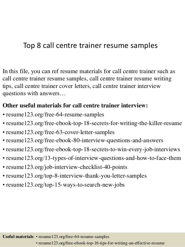 top 8 call centre trainer resume samples trainer resume samples