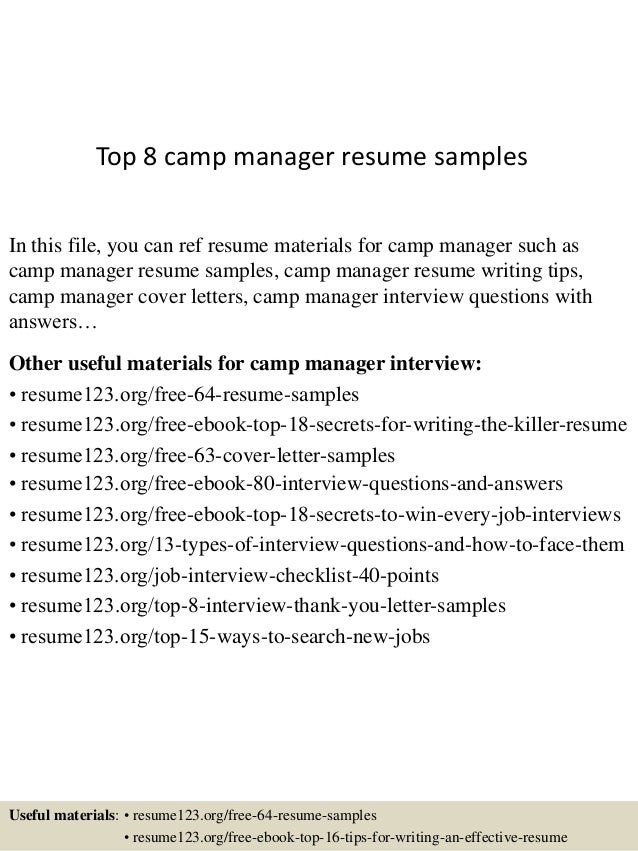 Top 8 camp manager resume samples Top 8 camp manager resume samples