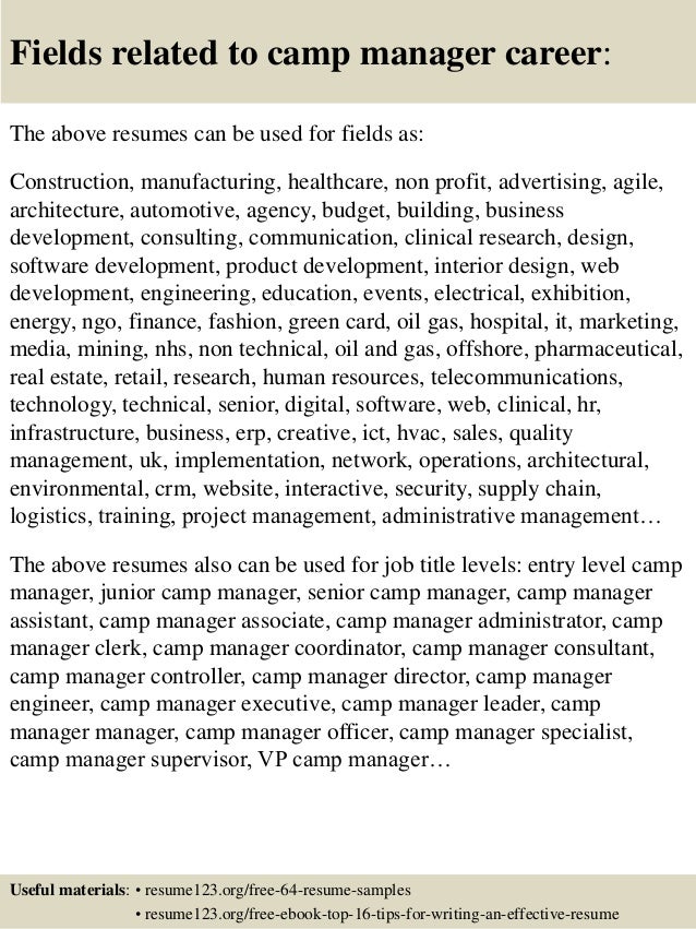 Camp resume examples
