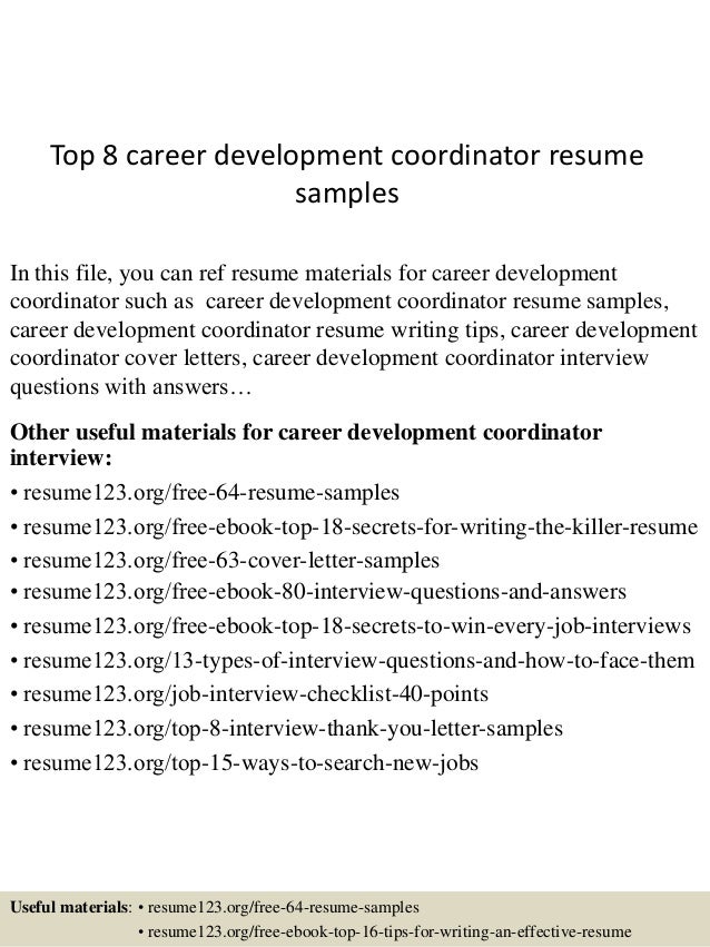 top 8 career development coordinator resume samples