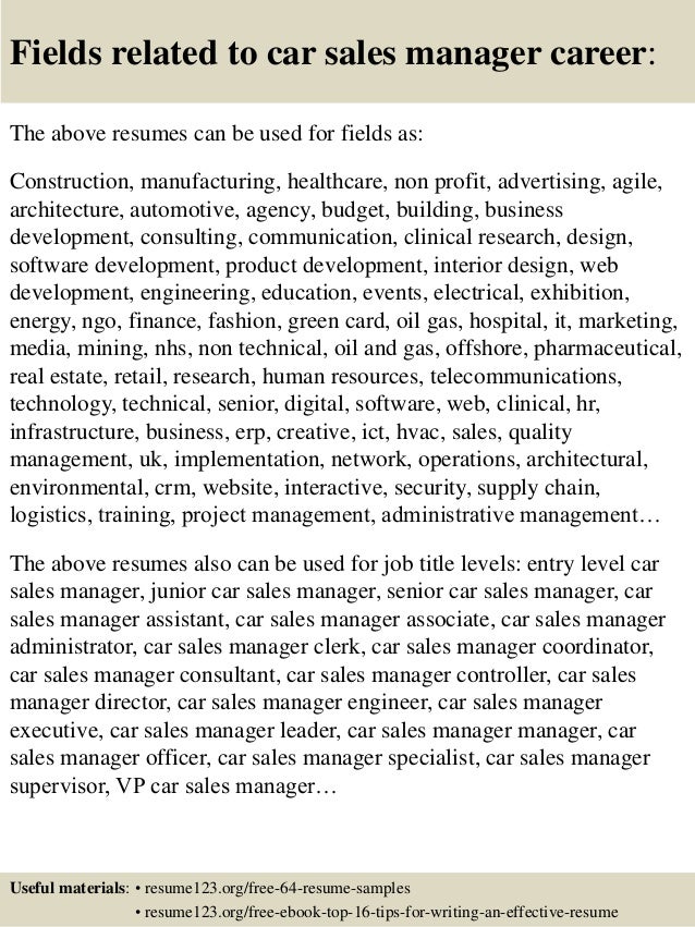 top 8 car sales manager resume samples used car manager resumes