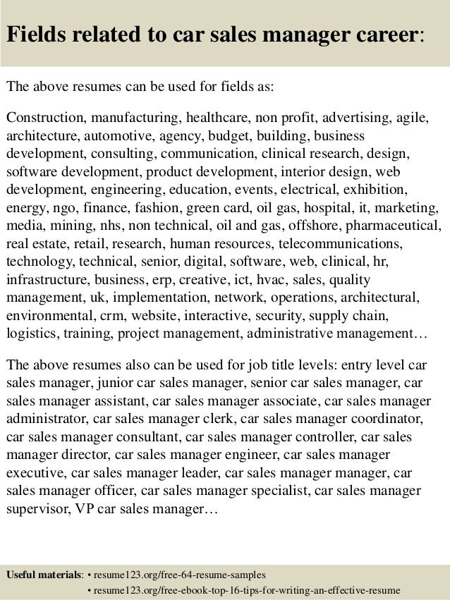 Top 8 car sales manager resume samples