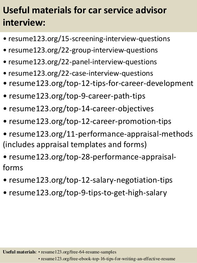 Resume template service advisor