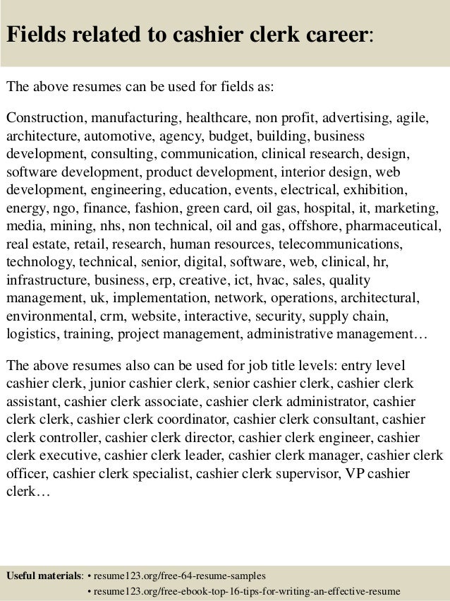cashier clerk resumes