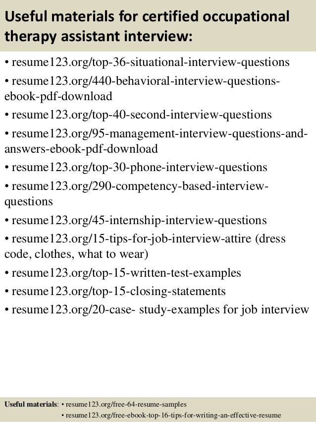 certified occupational therapy assistant sample resume top cota resume examples