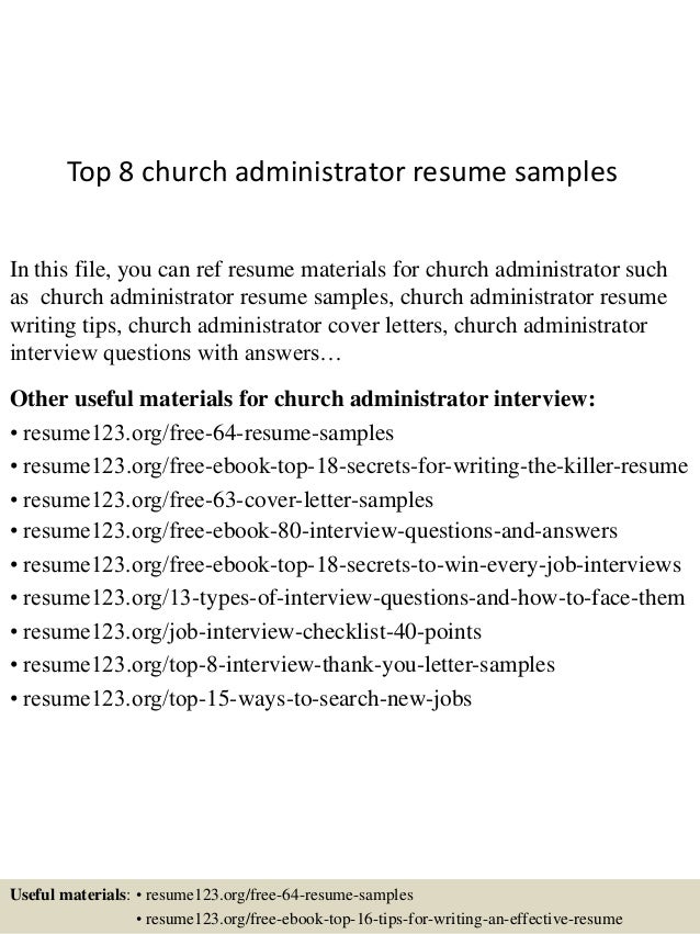 Church administrative assistant resume sample