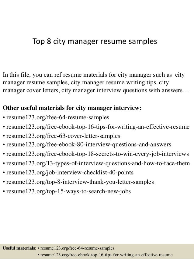 top 8 city manager resume samples city manager resumes