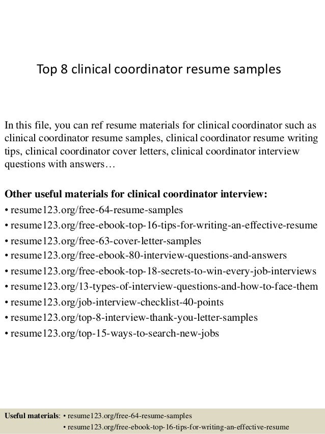 top 8 clinical coordinator resume samples clinical research coordinator resume sample