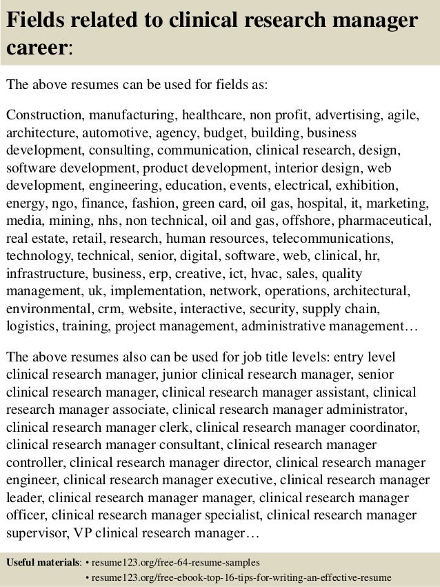 resume clinical research manager samples