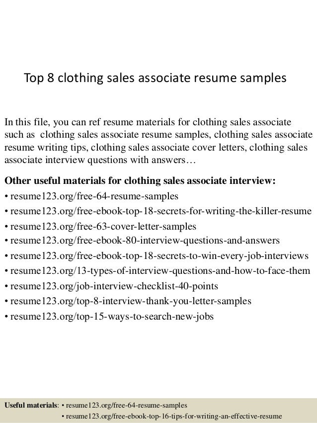 top 8 clothing sales associate resume samples in this file you can ref resume materials - Clothing Sales Resume top 8 clothing sales associate resume samples in this file you can ref resume materials - Clothing Sales Resume