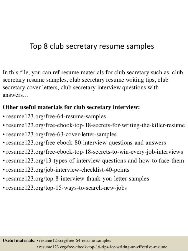 top 8 club secretary resume samples in this file you can ref resume materials for - Resume For Secretaries top 8 club secretary resume samples in this file you can ref resume materials for - Resume For Secretaries