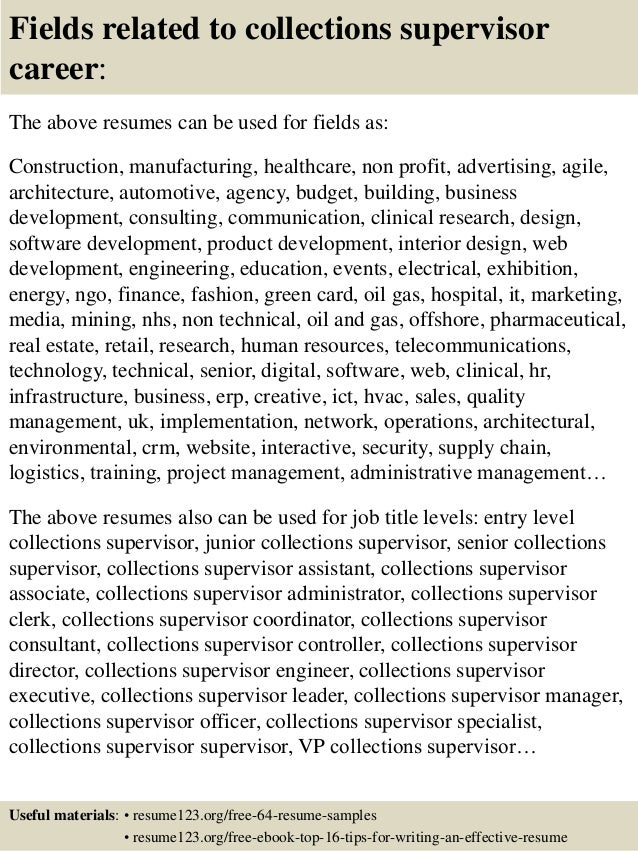 top 8 collections supervisor resume samples collections resumes