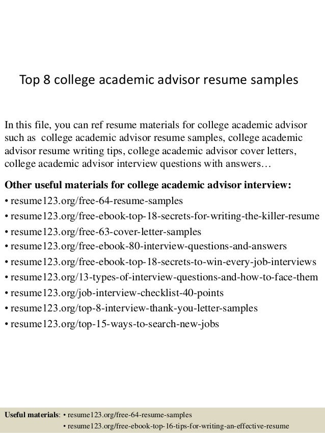 Academic advisor resume sample