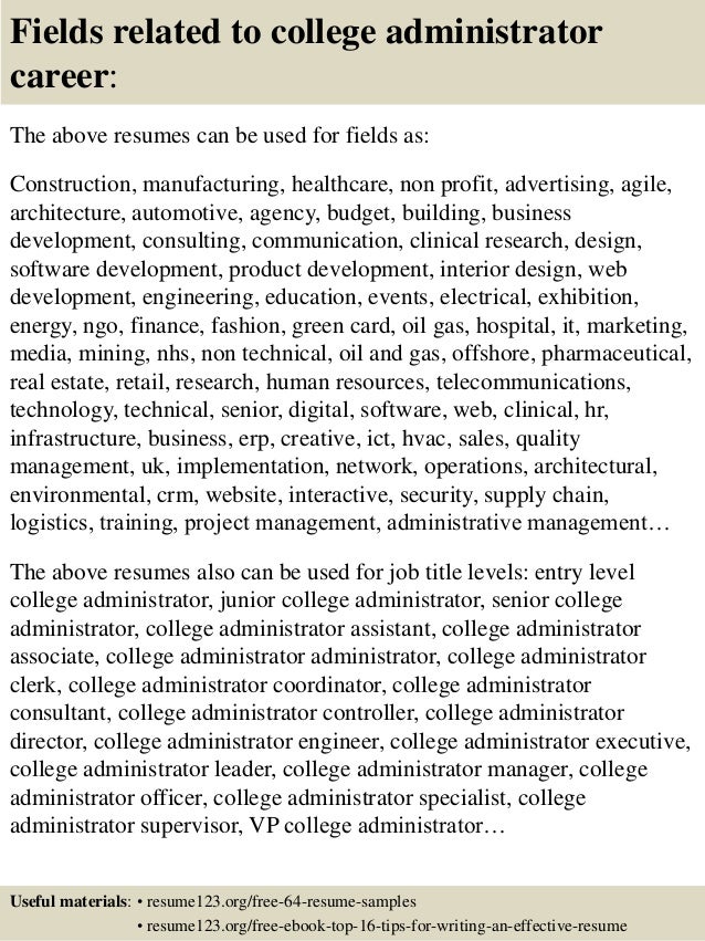 College administrator resume