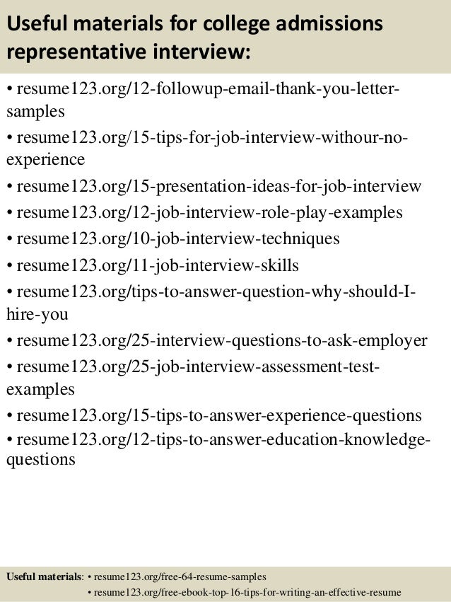 College admissions representative resume